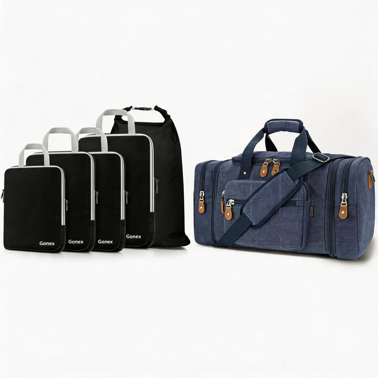 Gonex set borsone 50L canvas + 5 packing cubes