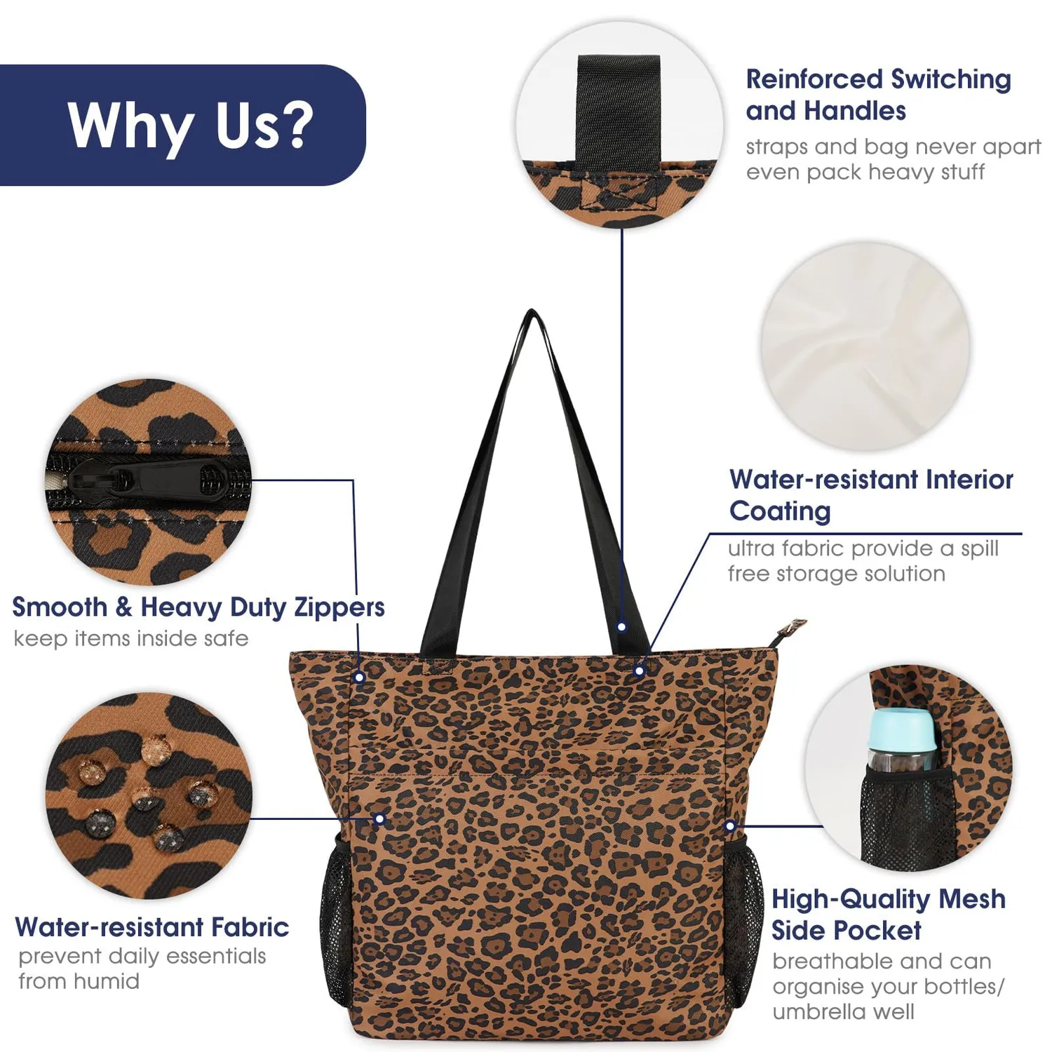 Narwey Leopard borsa mare tote 15 L 34 cm 7 tasche