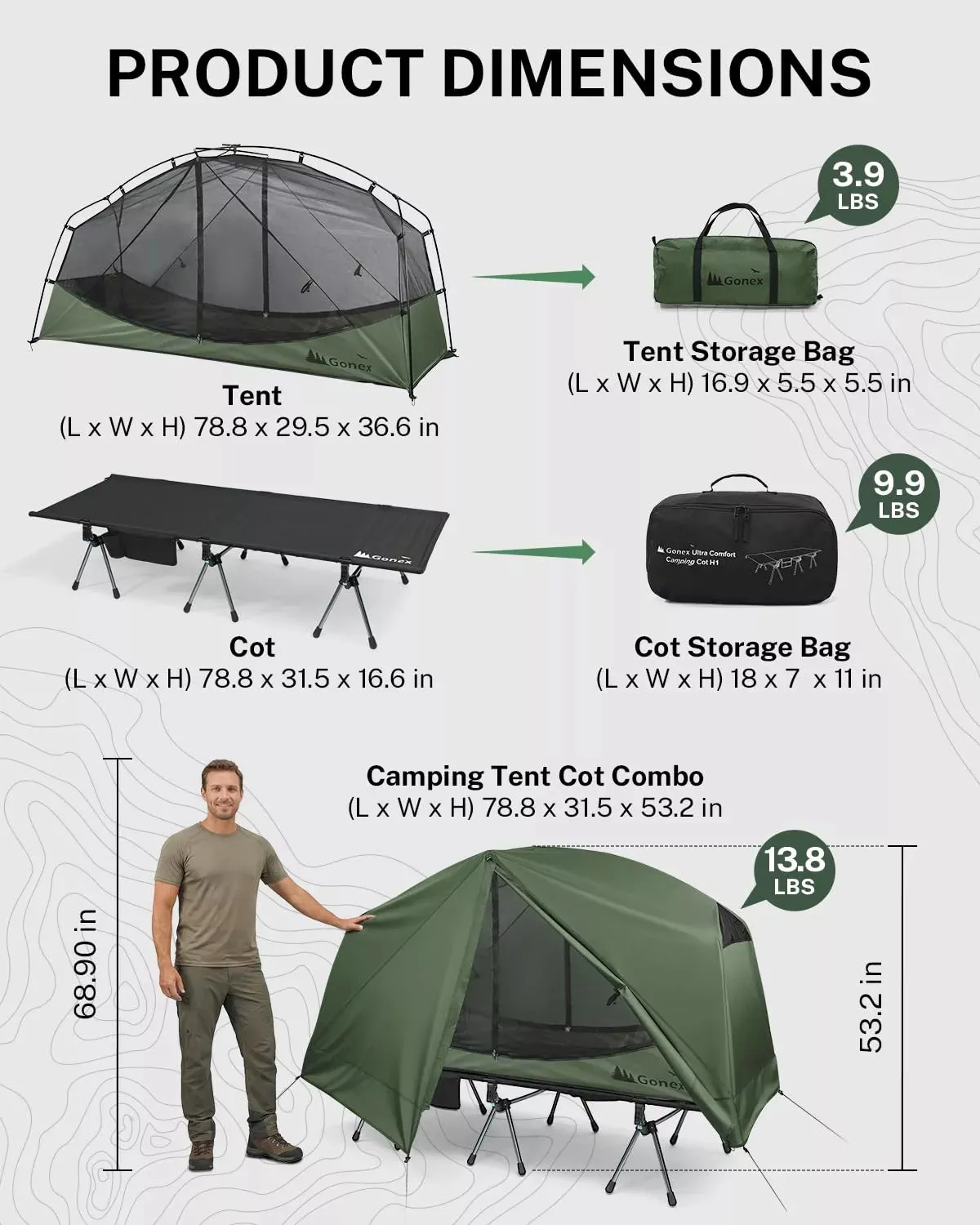 Gonex brandina campeggio pieghevole con tenda 1 posto