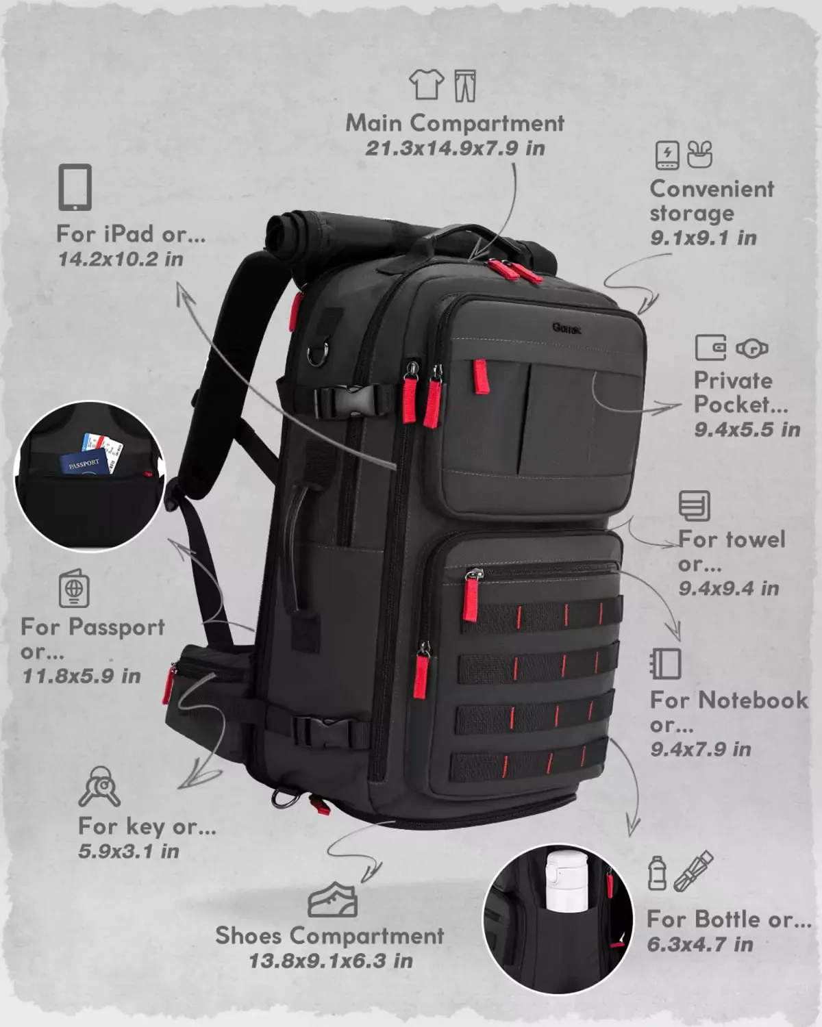 Gonex Zaino da Viaggio 45L Espandibile