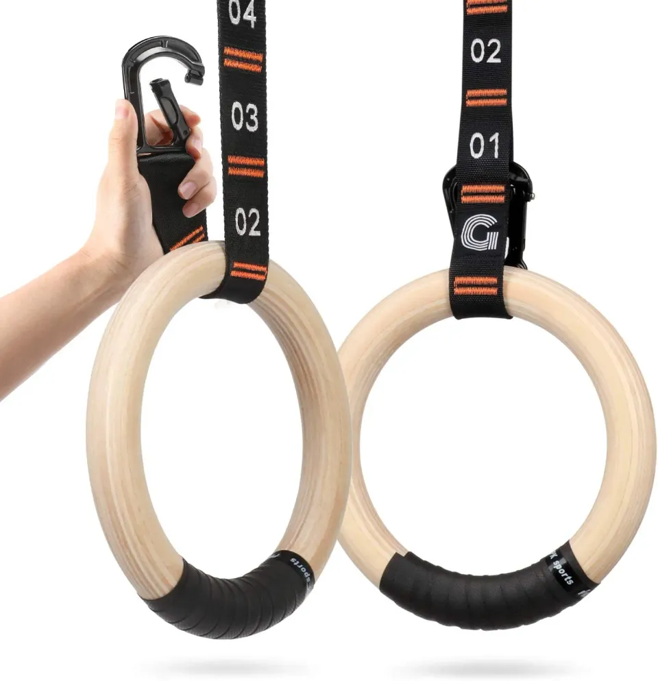 Gonex Anelli Ginnastica in Legno con Cinghie