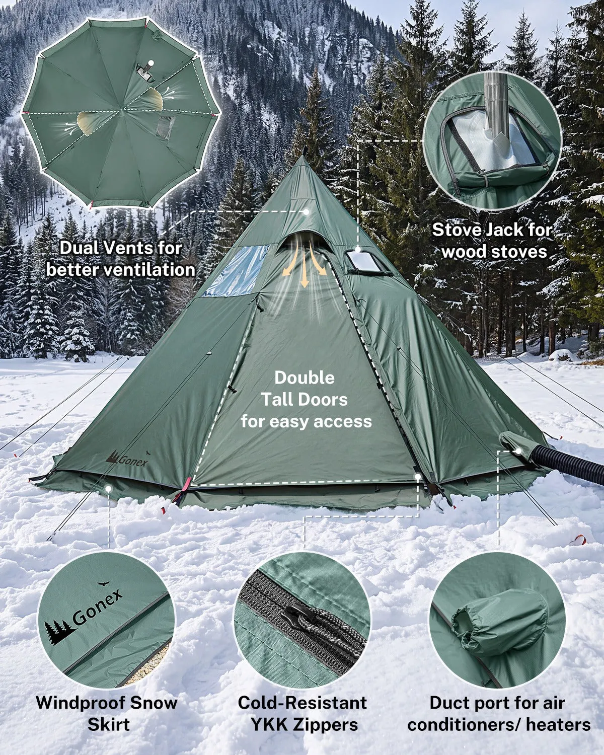 Gonex Tenda Campeggio 6 Posti 4 Stagioni Stufa
