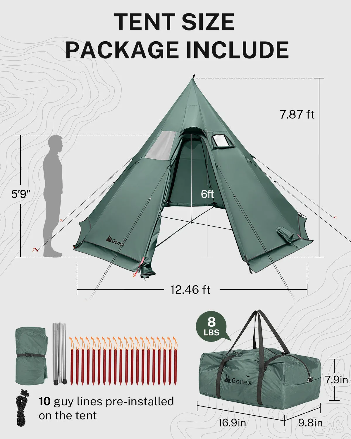 Gonex Tenda Campeggio 6 Posti 4 Stagioni Stufa