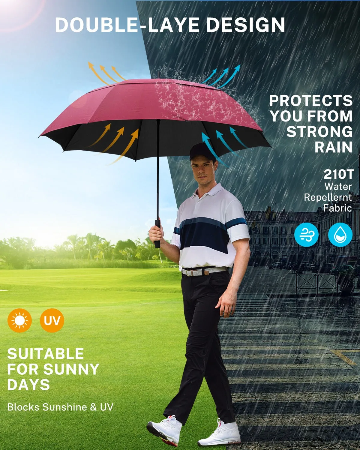 Gonex Windproof Golf Umbrella ombrello golf antivento