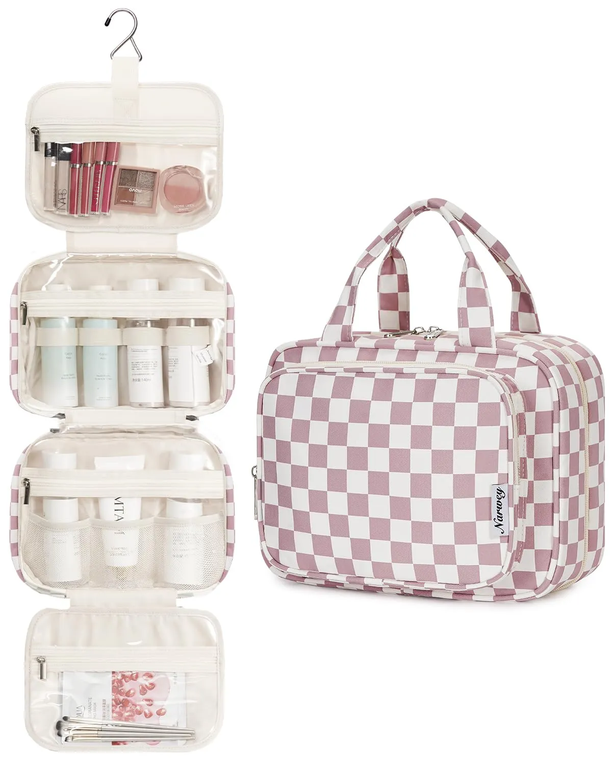 Narwey Beauty Case da Viaggio a Quadri con Gancio