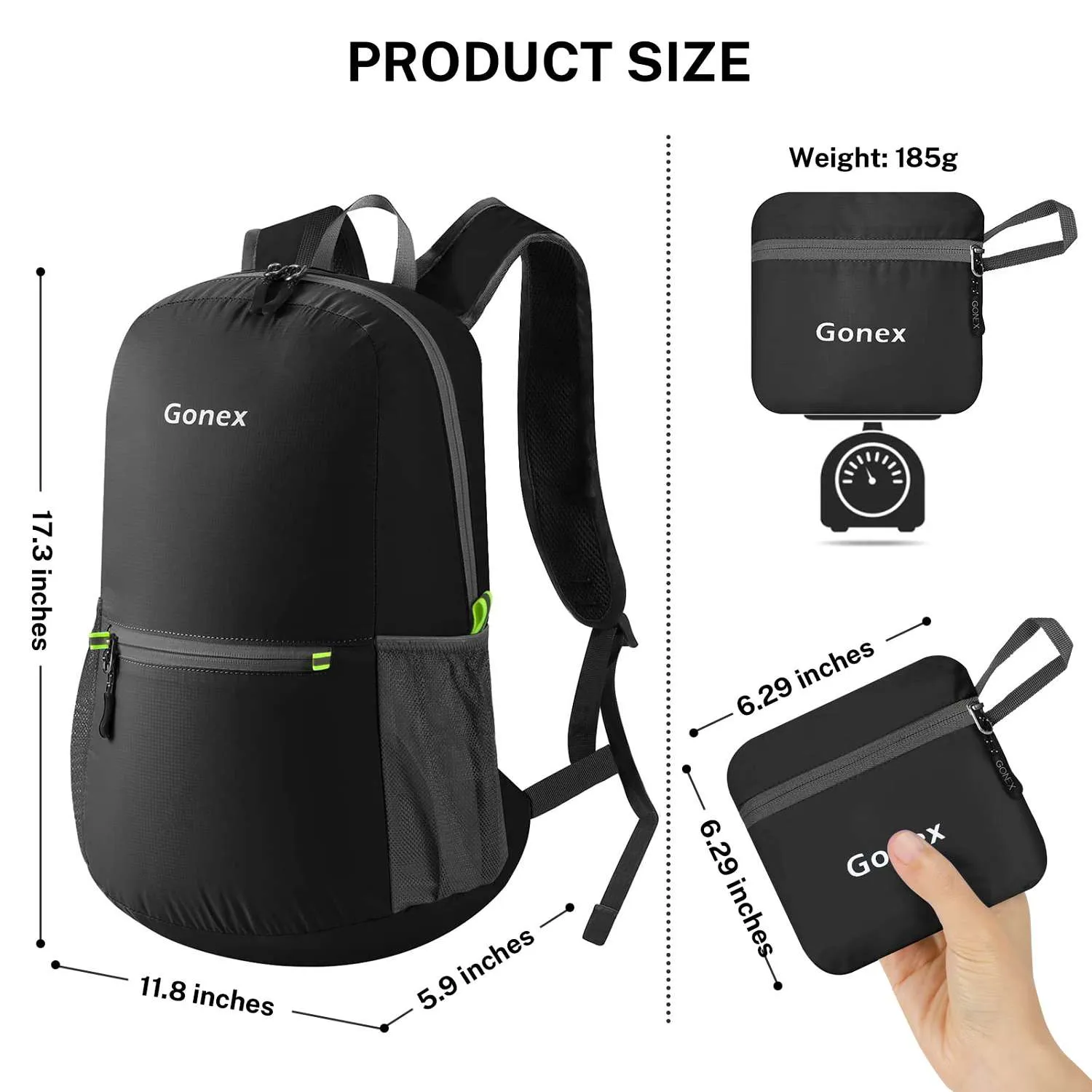 Gonex Zaino Pieghevole 20L leggero trekking viaggio