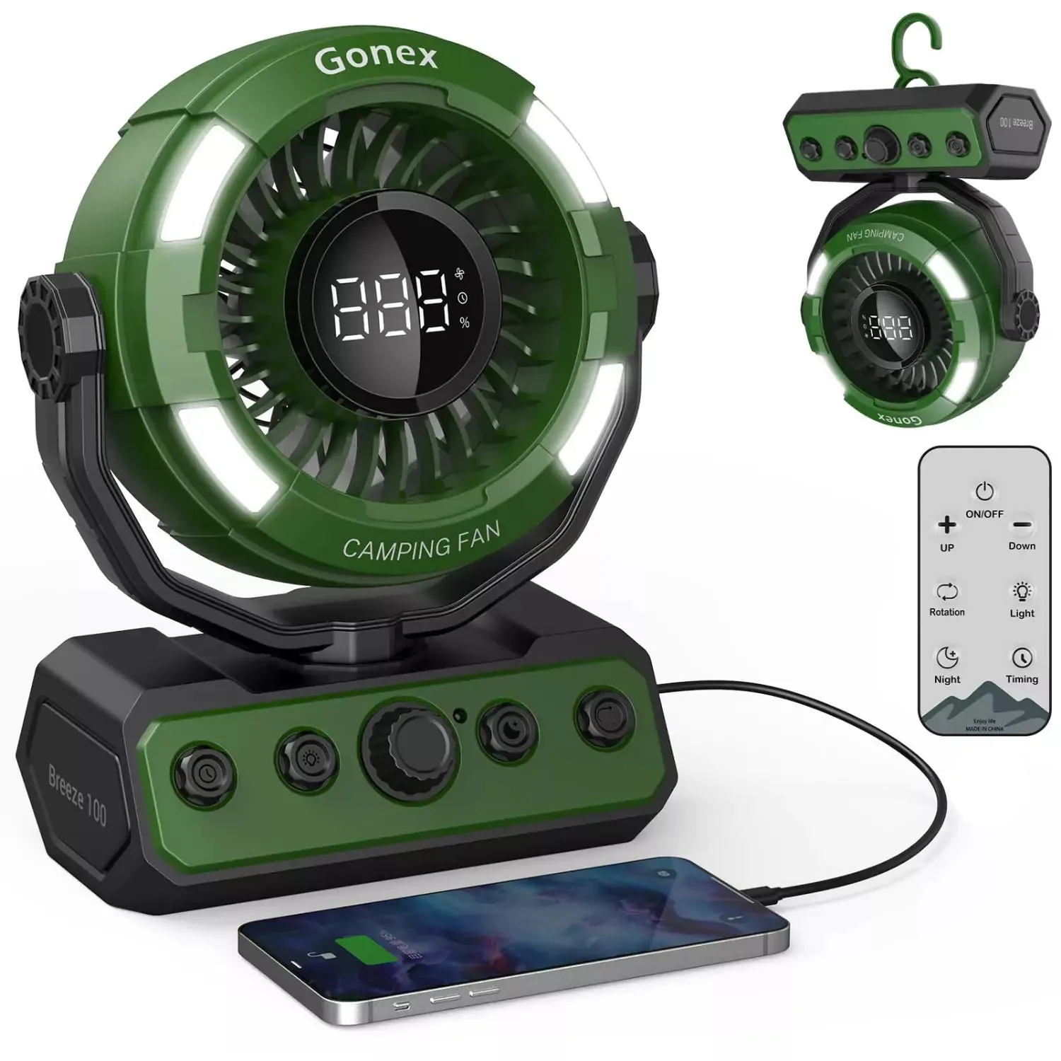 Gonex Ventilatore Campeggio Ricaricabile con Luce