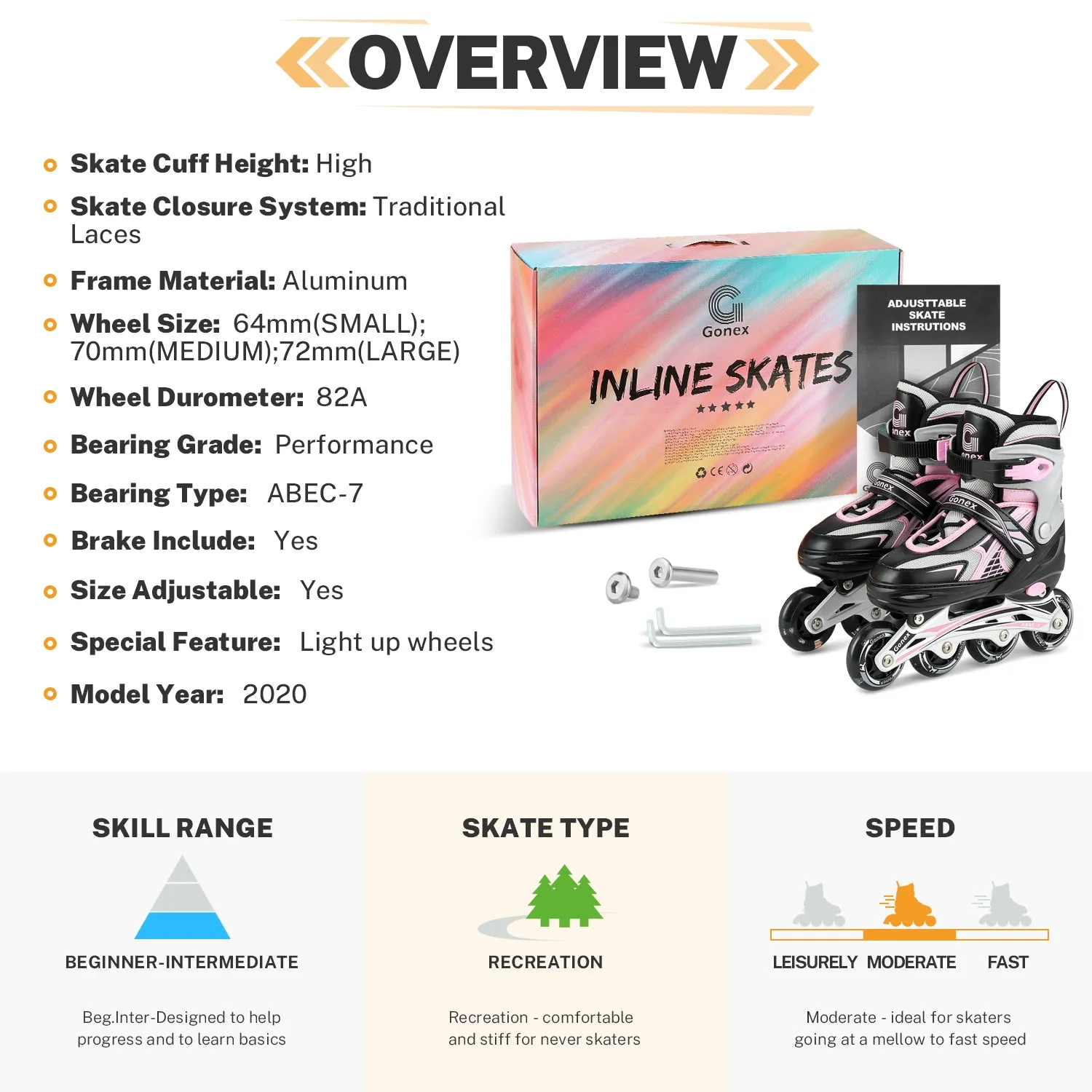 Gonex Inline Skates pattini in linea bambini