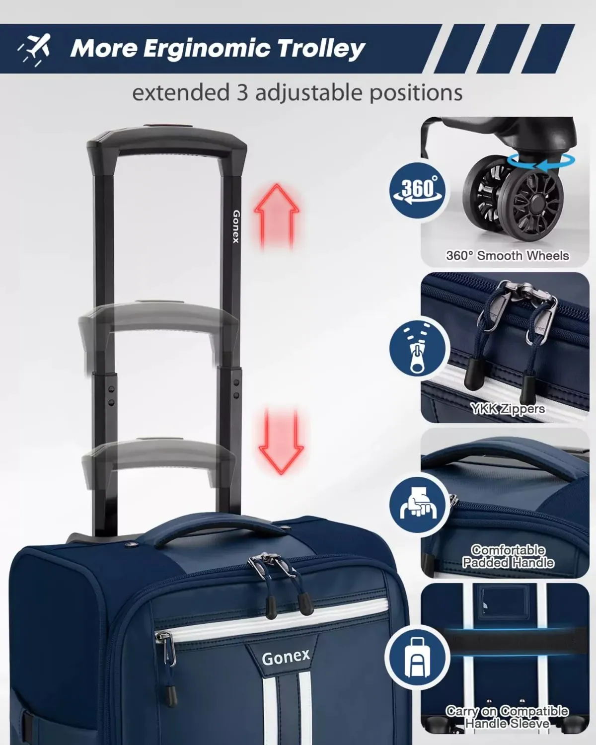 Gonex Trolley Cabina 16 Pollici 4 Ruote Sotto il Sedile