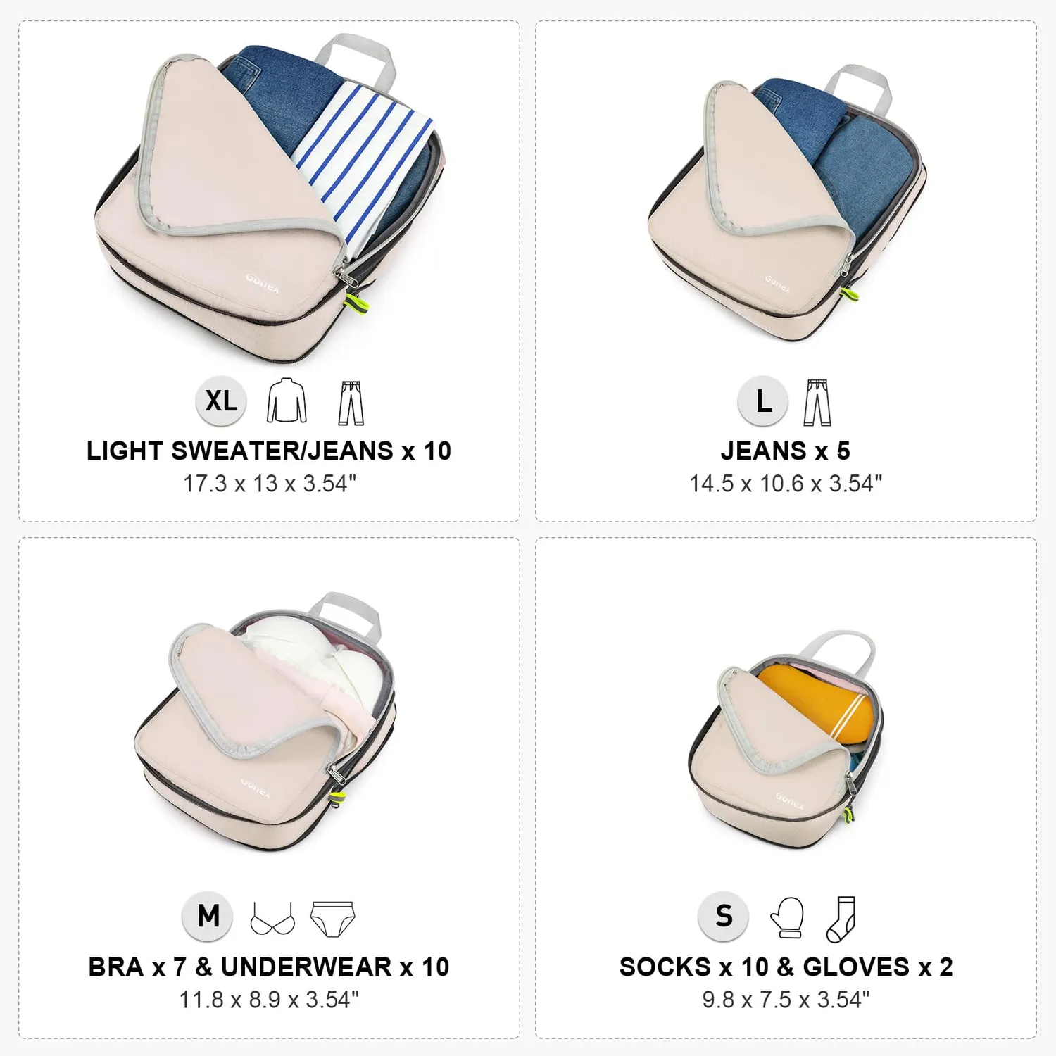 Gonex Packing Cubes Compressione Organizer Valigia 4 Pezzi