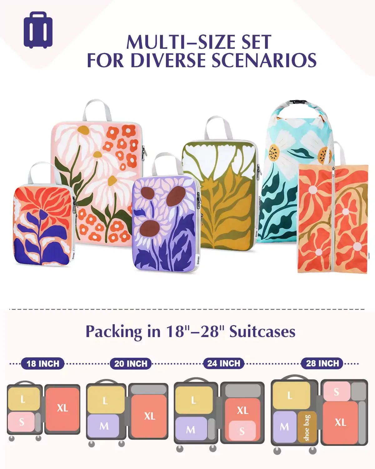 Gonex Organizer Valigia Compressione Floreale