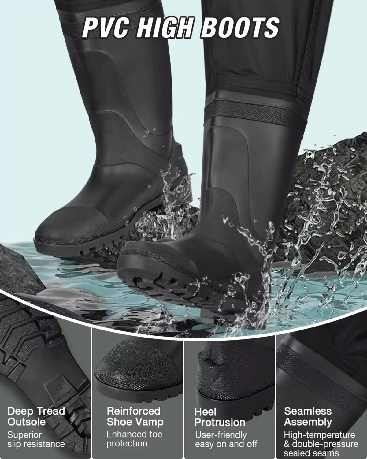 Gonex Stivali Waders PVC da Pesca con Gancio