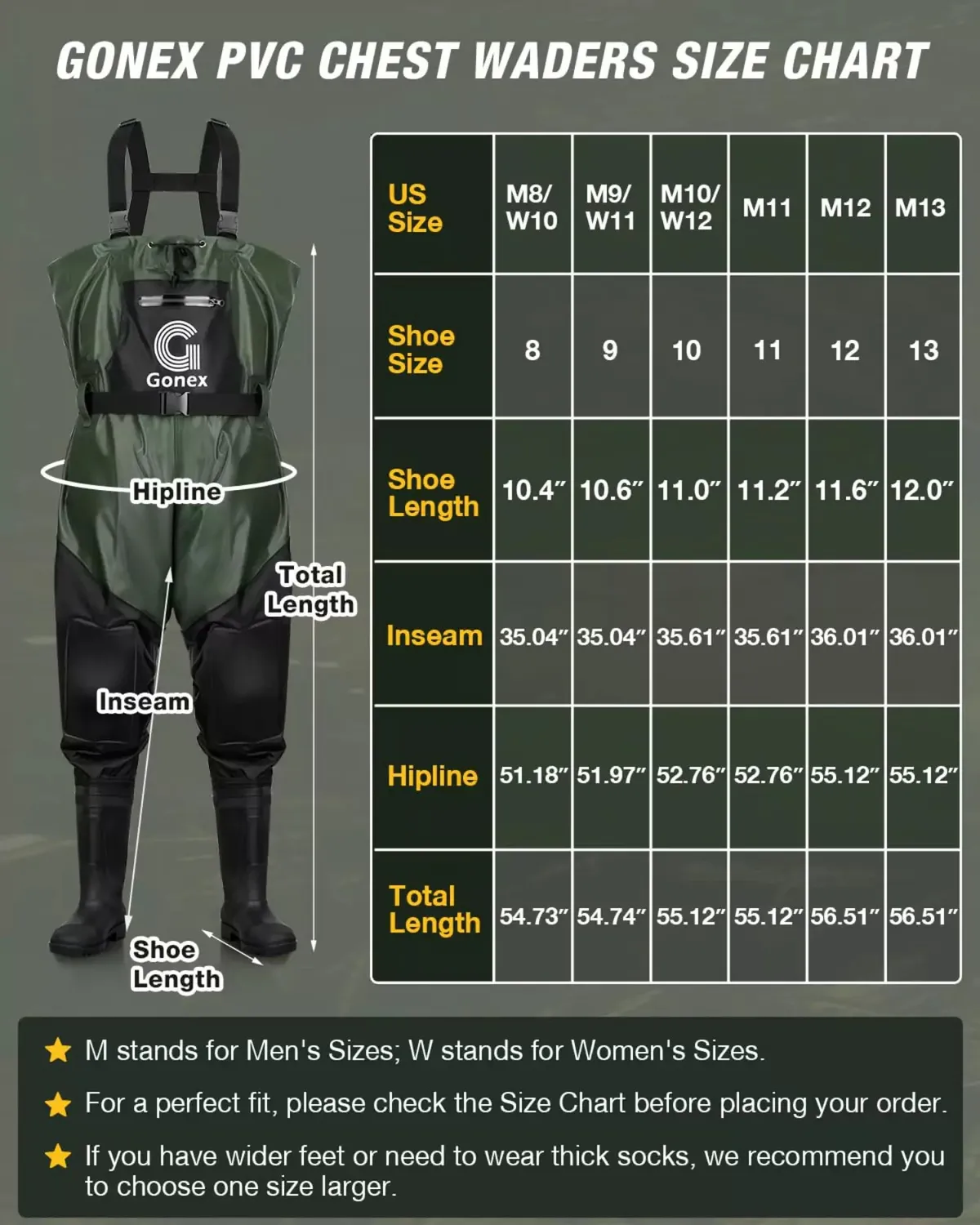 Gonex Stivali Waders PVC da Pesca con Gancio