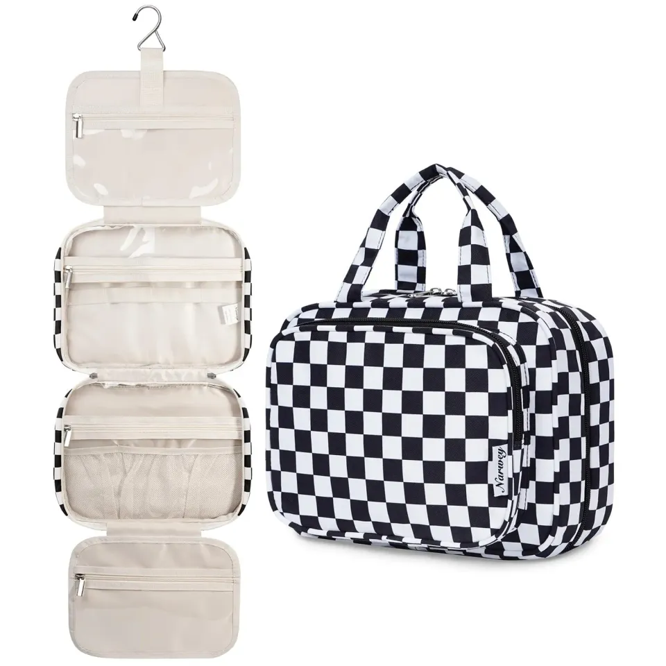 Narwey Beauty Case da Viaggio a Quadri con Gancio