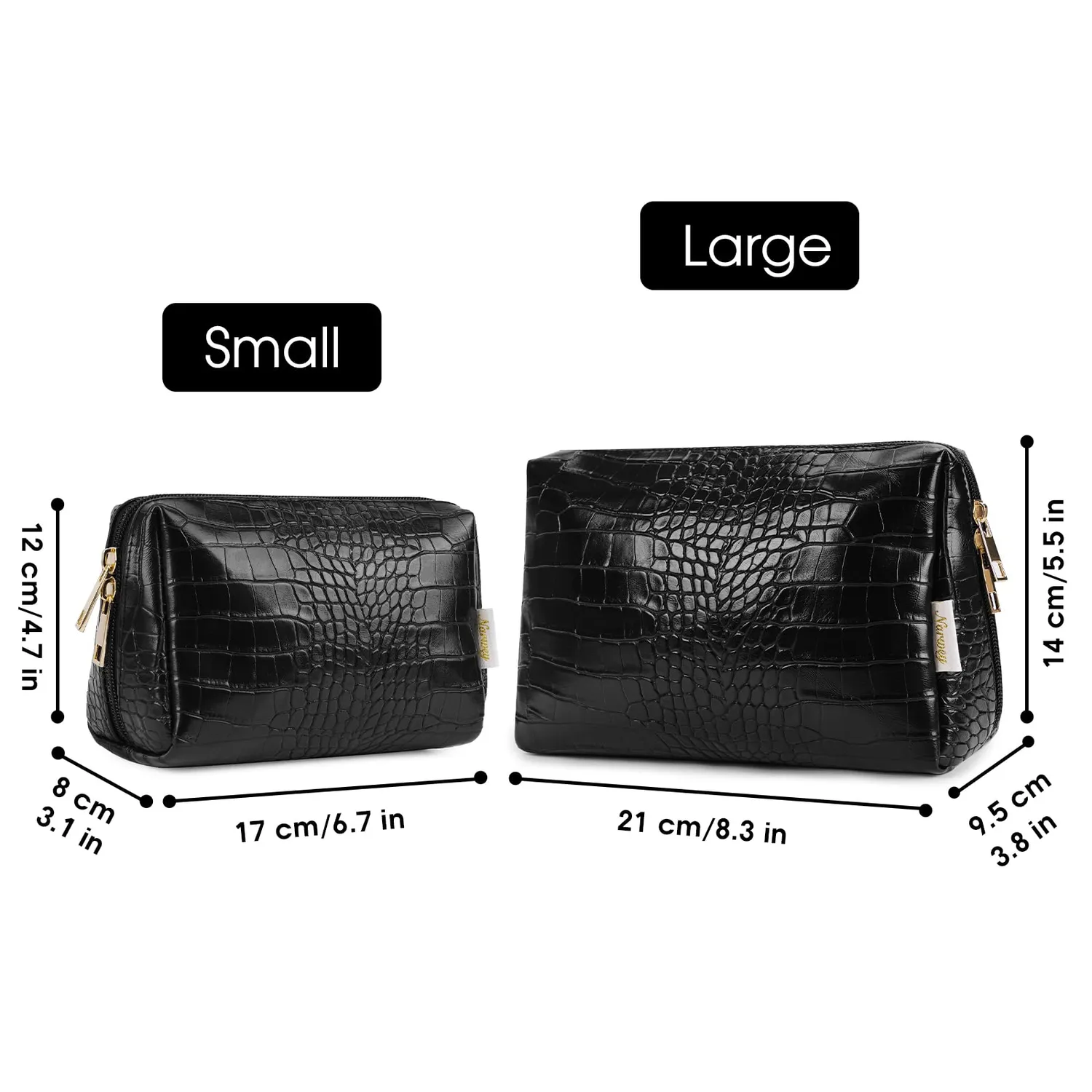 Narwey Crocodile Grain pochette trucco ecopelle doppia zip