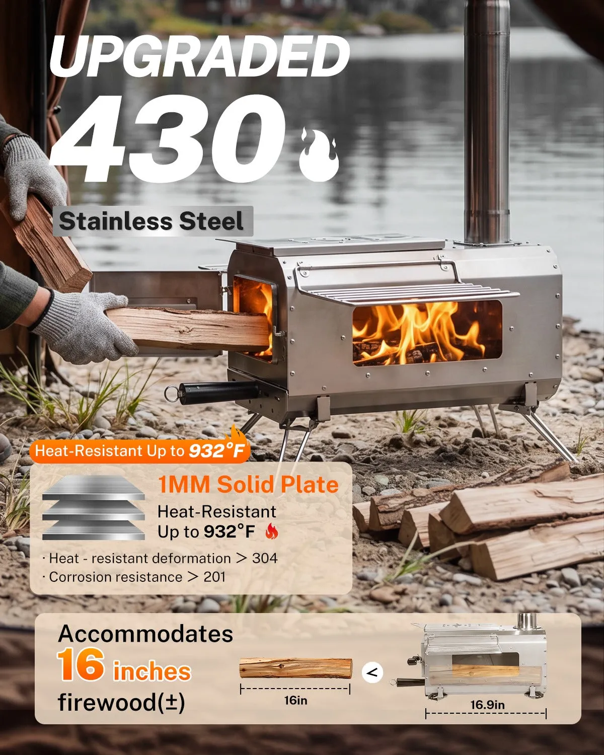 Gonex Portable Wood Burning Hot Tent Stove stufa campeggio portatile