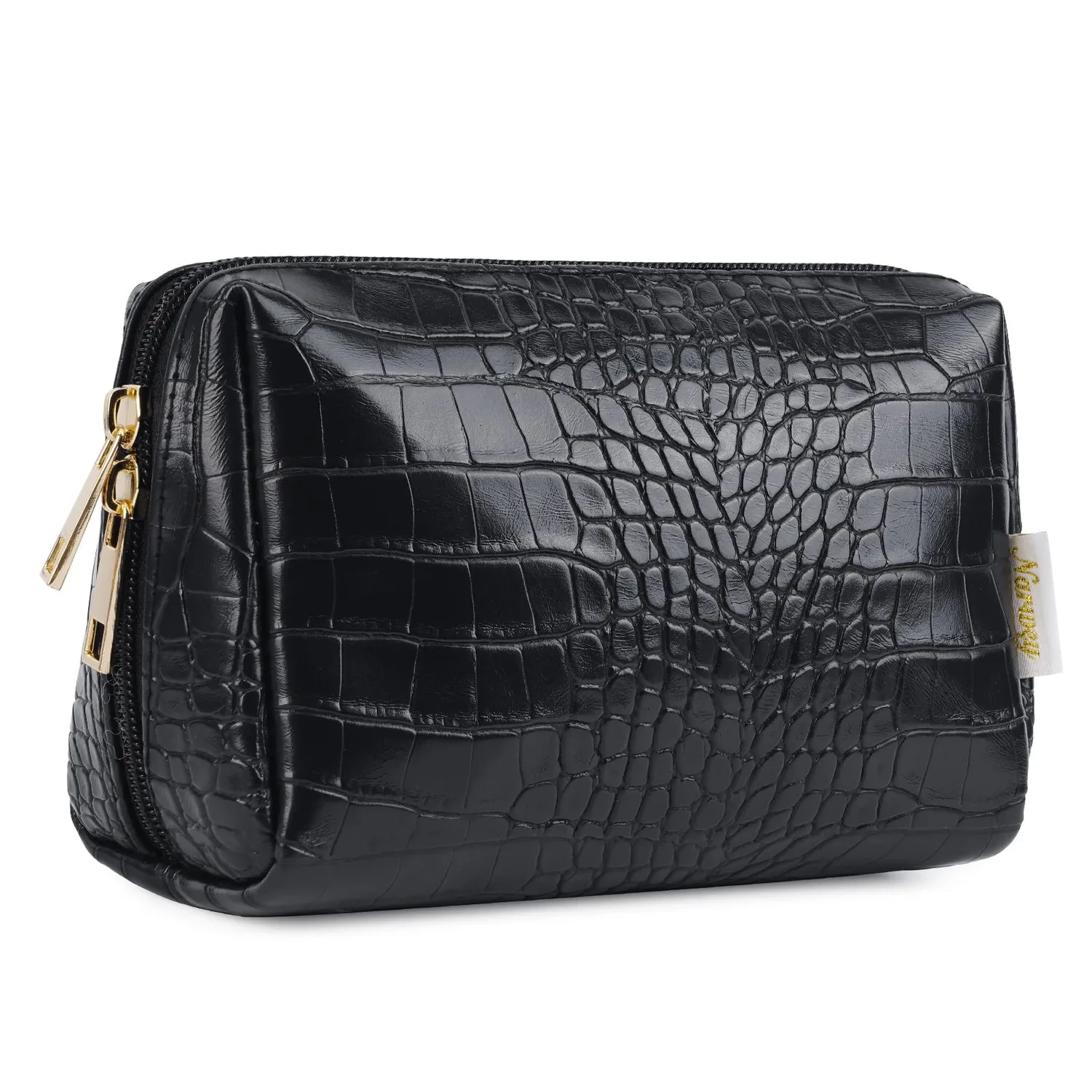 Narwey Crocodile Grain pochette trucco ecopelle doppia zip