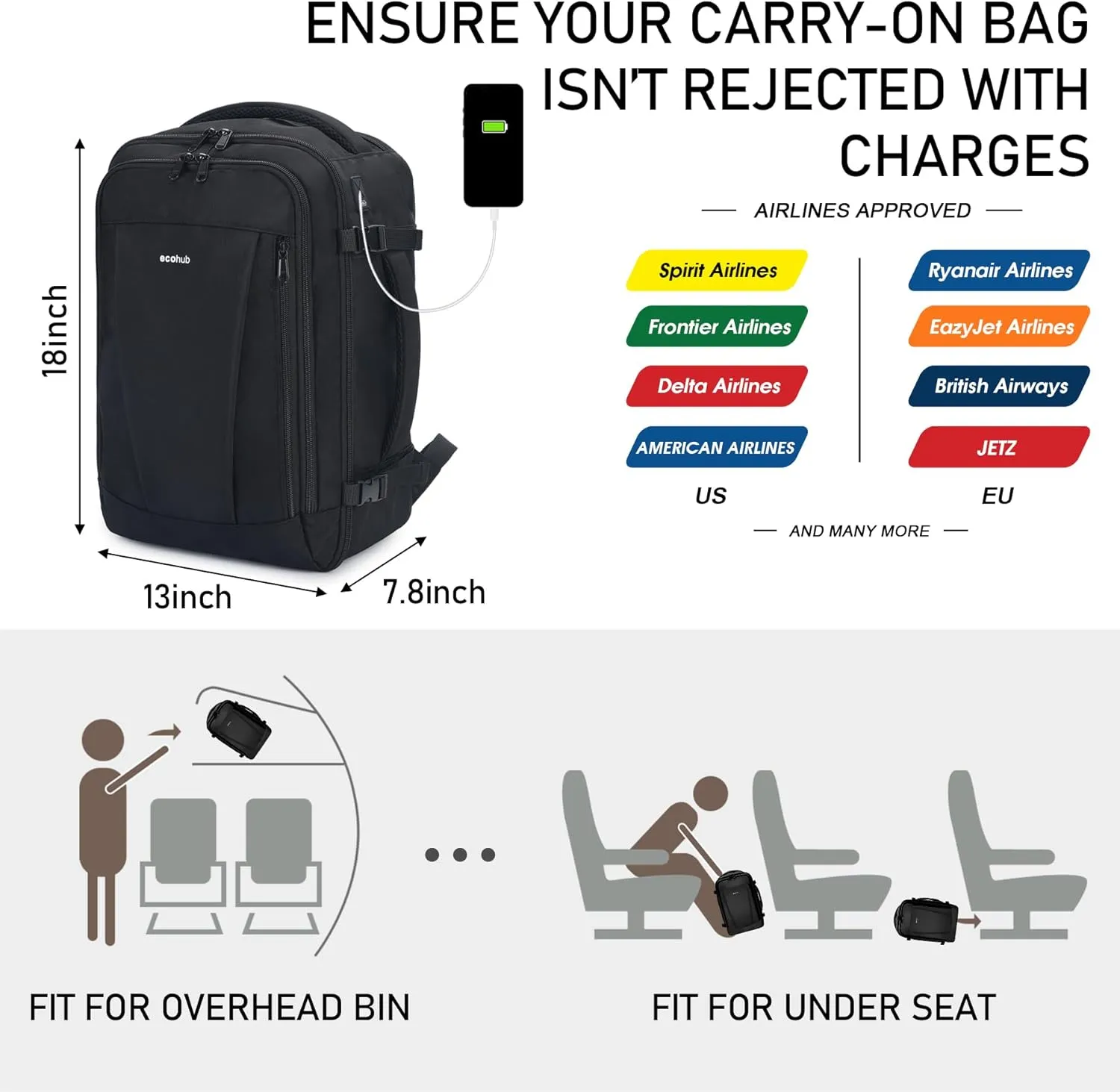 Narwey Zaino Viaggio Bagaglio a Mano 30L con USB